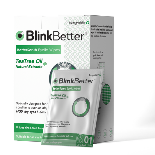 Image showing a 1 pack of blinkbetter eyelid wipes for blepharitis and clean eyelids with tea tree oil