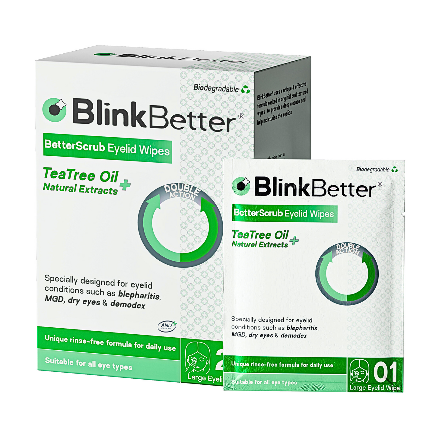 BetterScrub Eyelid Wipes- Tea Tree Oil- 20 Wipes