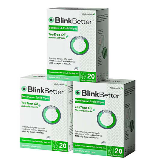 BetterScrub Eyelid Wipes- Tea Tree Oil- 60 Wipes (Pack of 3)